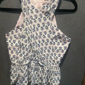 LOFT Blue and Pink Floral Blouse